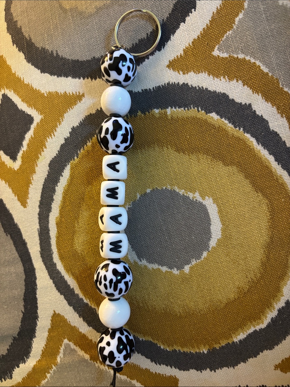 Black & White Beaded Keychain with Letter Beads